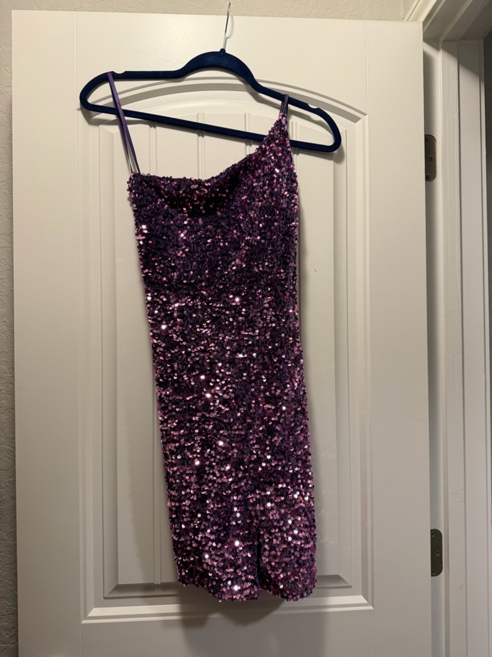 Purple Sequin Slip Dress One Sholder